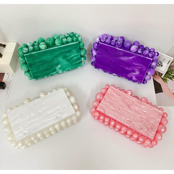 New cross-border marble-patterned acrylic bag, candy-colored bag, Ins-inspired women's bag, beaded bag, shoulder bag